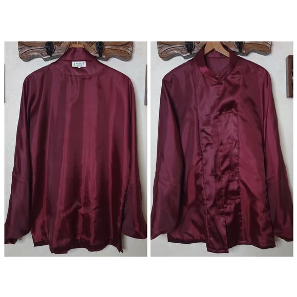 LINZHIXIU Silk Tang Suit Kung Fu Kimono Jacket Burgundy Red Dragan Embroidery✨️L - Picture 10 of 16